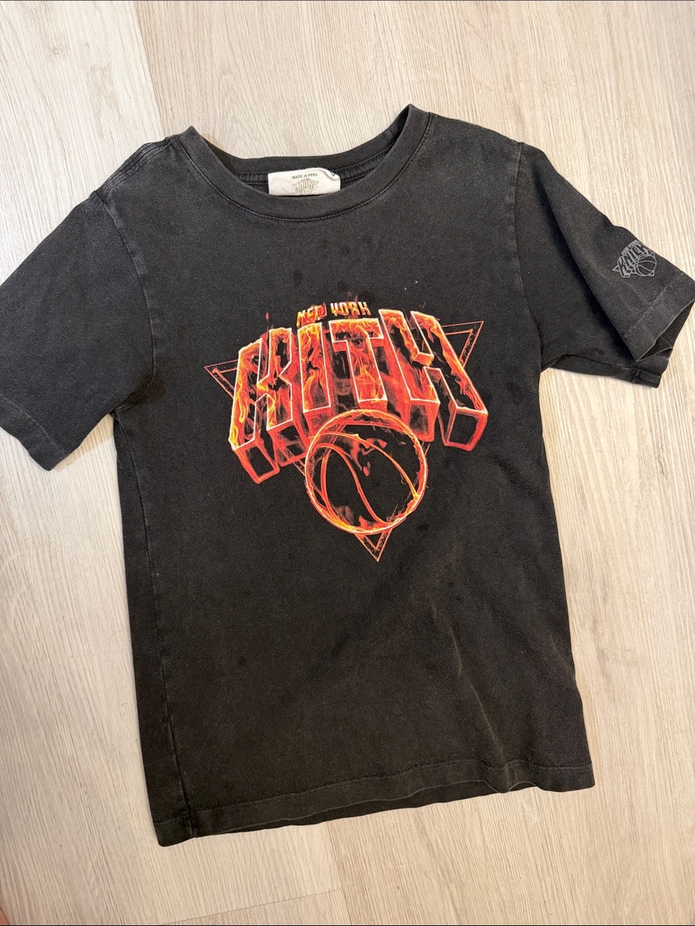 Kith Black Kids Graphic Tee with Red Flame Basketball Design